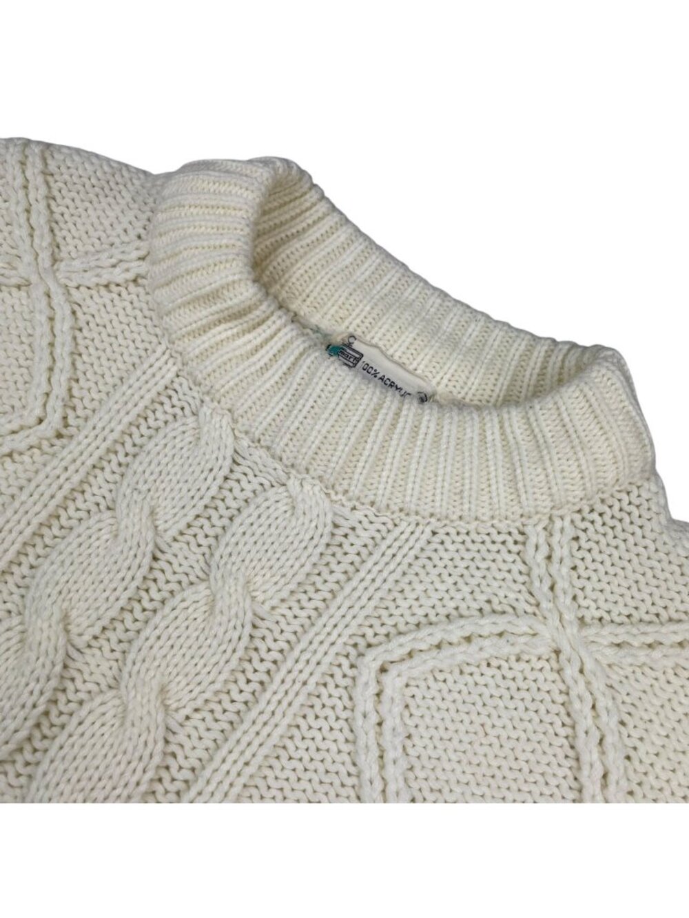VTG K-Mart Men's 100% Acrylic Chunky Fisherman Knit Crewneck Sweater Ivory • XL